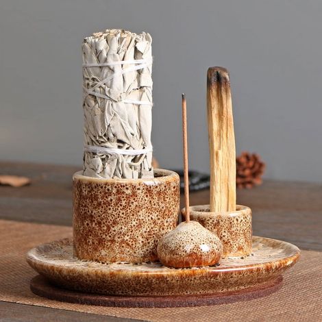 Brûleur D'Encens - Porte-Bâtonnets D'Encens En Céramique - Cendrier Pour Palo Santo Et Sauge - Plateau De Méditation - 1 Pièce (1/5)