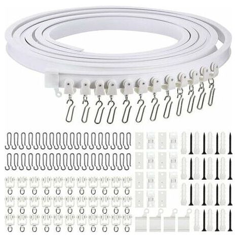 Rail de rideau incurvé au plafond pliable de 5 mètres Rail de rideau incurvé flexible pour rail de rideau souple pour rail de rideau avec crochets de rideau en métal, séparateur de pièce pour rideaux (1/5)