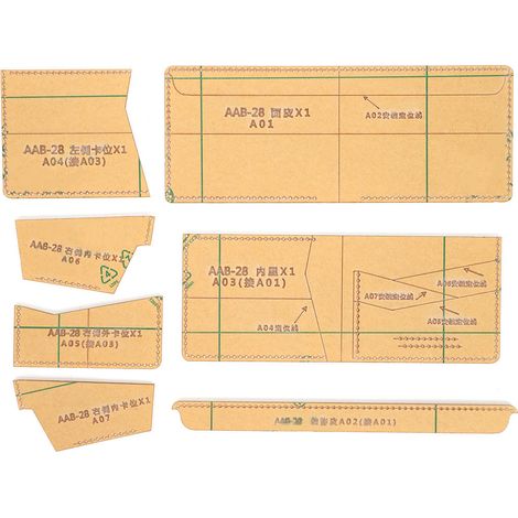 Lot de 7 gabarits acryliques transparents pour portefeuille court, manuel DIY en cuir, format manuel pour travaux artisanaux. (1/5)