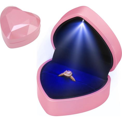 Boîte à Bague en Velours, Écrin Bague Forme Cœur avec Lumière LED Alliance Mariage avec Intérieur Fiançailles Boîte à Anneau pour Fête des Mères Mariage Demande en mariage Fiançailles,Rose (1/5)