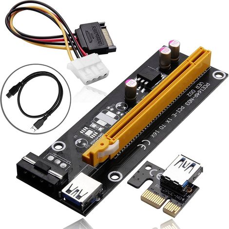 PCI-E Express 1x to 16x Extensor Elevador Tarjeta Adaptador USB 3.0 , Mineria Bitcoin , Etherum (1/2)