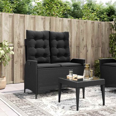 Teenpull – Gartenbank Verstellbar mit Kissen Schwarz Poly Rattan (1/5)