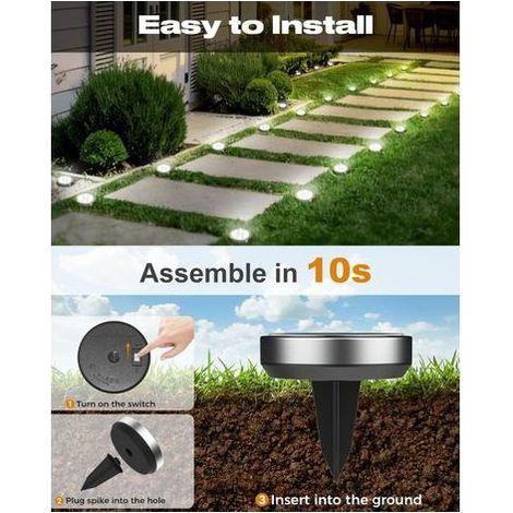Lot de 8 Lampe Solaire Au Sol, 8 LED Jardin Exterieur Solaire Etanche Lumiere Solaire, Spot Solaire Extérieur pour Chemins Pelouse Terrasse Allée Cour Piscine, Blanc Froid [Classe énergétique E] (1/5)