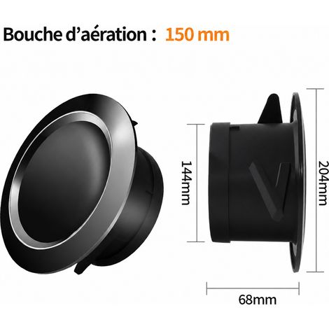 Bouche d'aération disque noir 150 ABS VMC grande usine physique qualité garantie 21 × 21 × 8 cm 153 g – Livraison gratuite