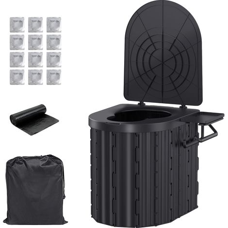 Inodoro portátil, diseño plegable, carga máxima de 181 kg, color negro. (1/2)