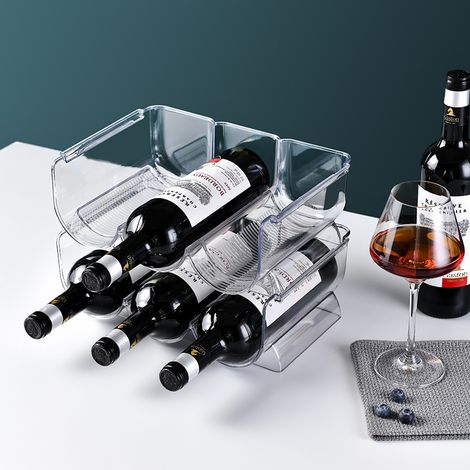Portabottiglie, 2 portabottiglie per vino, portabottiglie impilabile, portabottiglie per acqua per ripiani della cucina, mobili, frigoriferi