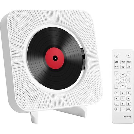 Lecteur de CD Portable de Bureau avec Bluetooth - Lecteur CD Musical Mural multifuctional intégré dans Les Haut-parleurs HiFi Home Audio Boombox avec télécommande(Blanc)