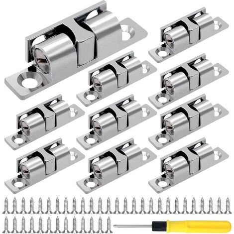 10 Stück Kugelschnapper Möbel 48 mm Verstellbaren Kugelschnäpper Möbelschnäpper Doppelkugelschnäpper Schrankverschluss mit Schraubendreher und Schrauben, für Schranktüren Schubladen (1/5)
