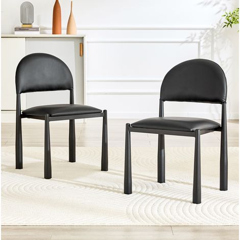 Lot de 2 chaises de salle à manger en PU noir, dossier semi-rond, pieds métal, 80 cm (1/5)