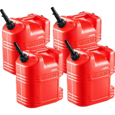 Bidon Essence 19 L Bidon Carburant Lot de 4 avec Bec Verseur, Graduation Transparente, Débit Maximal 15 L/min, Réservoir Essence Portable pour Plupart des Voitures, Motos, UTV, Tracteurs, Rouge (1/5)