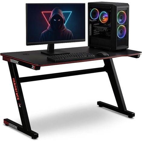 Lacestone Gaming Tisch Schreibtisch Computertisch Desk Gamingdesk Table Gamertisch Gamingtisch mit Headset Halterung