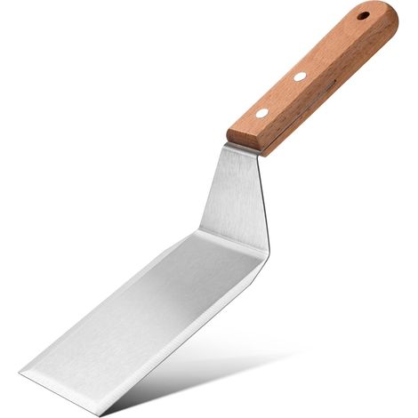 Küchenspatel aus Edelstahl – 1 Stück – Stahl und Buche – hitzebeständig – für Crêpes, Grillplatten und Pizzen – 28 x 7,1 cm (1/5)