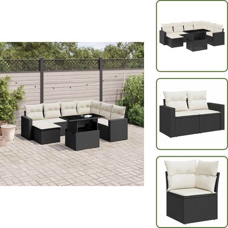 Salon de jardin 8 pcs avec coussins noir résine tressée - Salon De Jardin - Meuble Extérieur - Set Salon - Résine Tressée - Mobilier De Jardin (1/5)