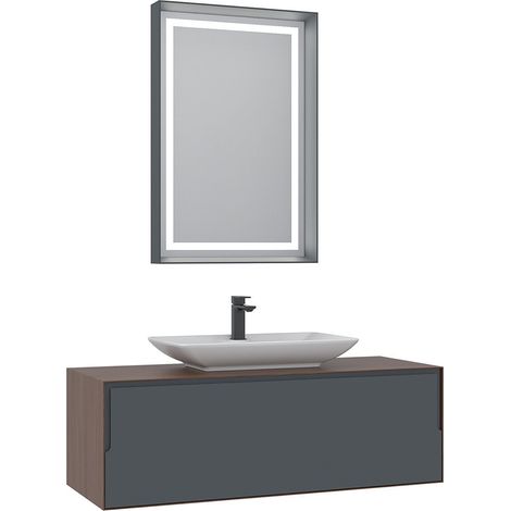 Waschtisch-Set mit Spiegel (2-teilig) "Craft 120" – 120 x 50 x 40 cm – Walnuss / Anthrazit / Weiß (1/4)