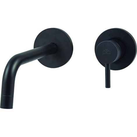 Mezclador de lavabo de pared negro mate con placas de Ø70 mm Paffoni Light LIG105NO70  Negro mate - 178 mm