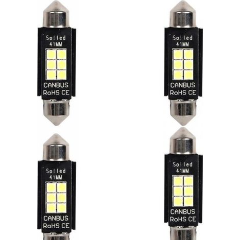 4 Pezzi Lampada Led Siluro 41mm Canbus T11 SV8.5 C5W C10W 6 SMD 3030 12V 24V 2.5W 300lm Bianco 6500K per Auto e Camion