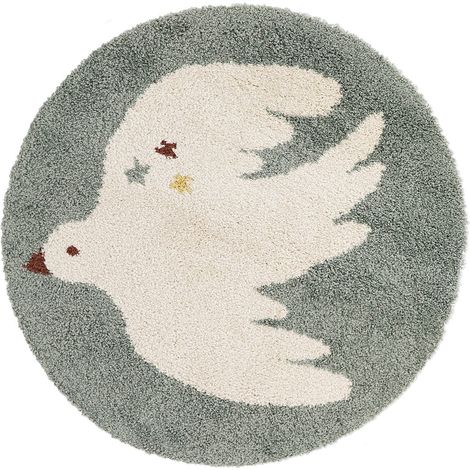 Tapis Rond pour Chambre d'Enfant Motif Oiseau Bleu Aqua à Poils Longs Oeko-Tex - PANGIVO (1/5)