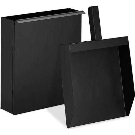 Relaxdays Contenitore per Cenere con Paletta, Accessorio per Camino, Gril, Stufa, Secchio, Pala con Cestino, nero (1/5)