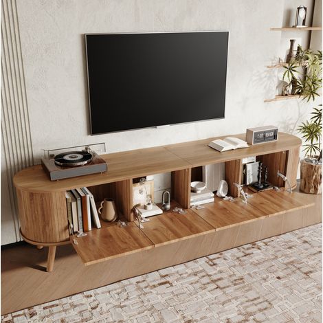 Meuble TV moderne 180 cm en MDF et panneau de particules, finition chêne, 4 portes (1/5)