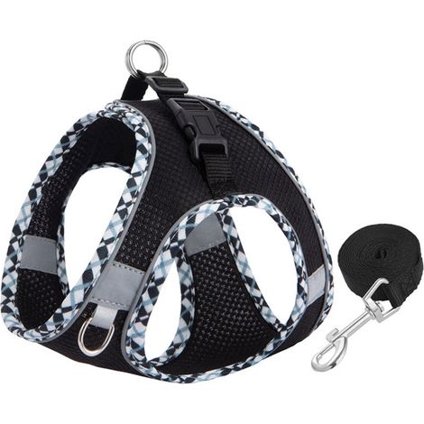 Harnais pour chat - Harnais pour petit chien avec laisse anti-fugue - Harnais ajustable pour chat - Gilet en coton respirant à carreaux réfléchissants - Ensemble harnais et laisse de sécurité - Harnai (1/5)