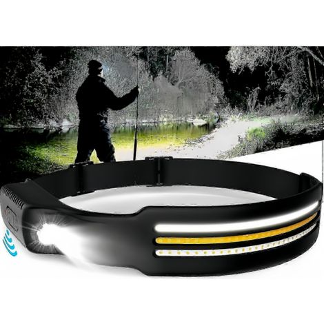 Lampe frontale LED rechargeable de 9000 lumens, faisceau large de 260°, détecteur de mouvement et 10 modes, étanche. (1/5)