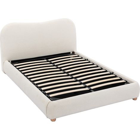 Lit coffre 120 x 190 cm - Tissu bouclette - Blanc - VANARI