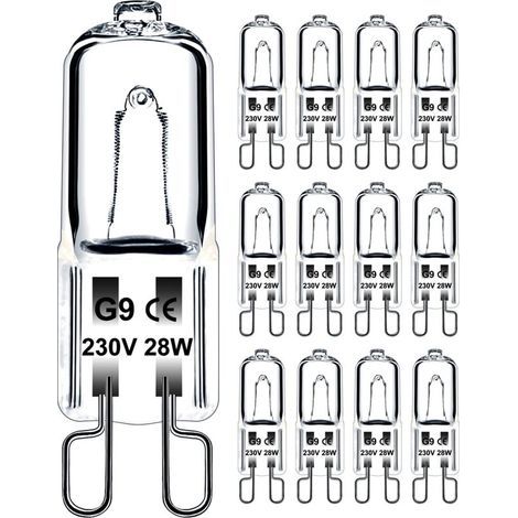 Ampulle G9 28W 230V Dimmbar Blanc Chaud, Ampulle Halogen G9 Toleranz von 300°C, Ampulle Vier G9 Für Vier Micro-ondes Cuisinière Plafonniers, Lot de 12 [Energieklasse G] (1/5)