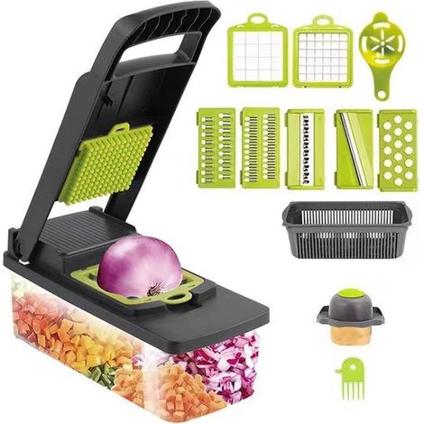 Cortador de verduras, cortador de verduras 14 en 1, cortador de verduras manual, cortador de verduras multifuncional, bloqueador (1/4)