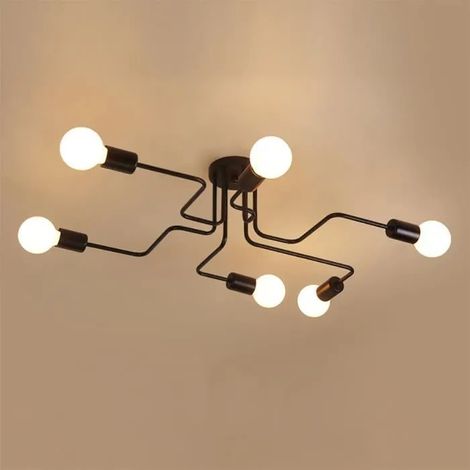 6-Lumières Rétro Plafonnier Industrielle en Métal pour Salon Chambre Cuisine (1/4)