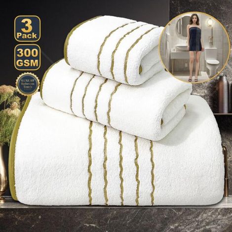 Lot de 3 serviettes de bain en polaire corail ,épaisses,absorbantes et douces pour cheveux secs Serviette à séchage rapide - Blanc (1/4)