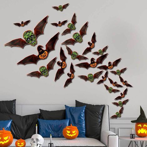 Set mit 24 realistischen und gruseligen 3D-Fledermausaufklebern für Halloween: DIY-Wanddekoration für Zuhause, Badezimmer und Innenräume, Halloween-Partyartikel. (1/5)