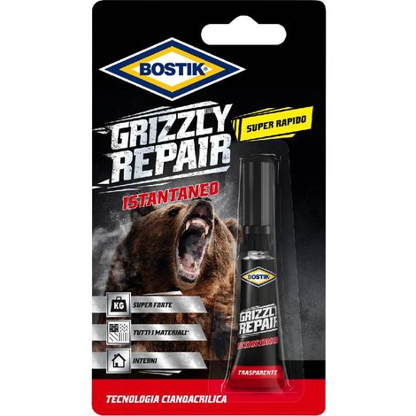 Adesivo istantaneo "Grizzly Repair" universale extra rapido e forte in tubetto da 3 gr -1 Pezzo