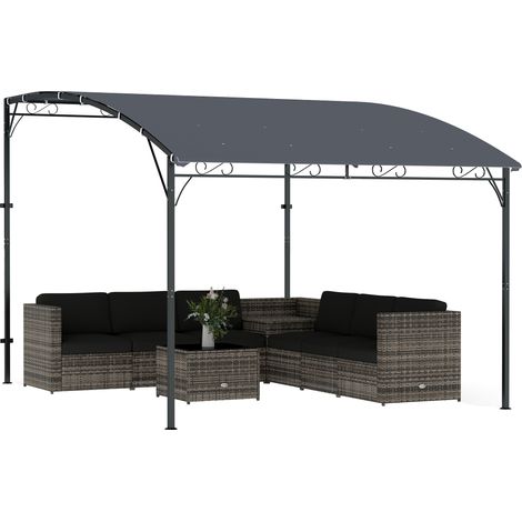 Gazebo Pergola con 16 Fori di Drenaggio, in Metallo e Poliestere, 3.8x2.8 m, Grigio