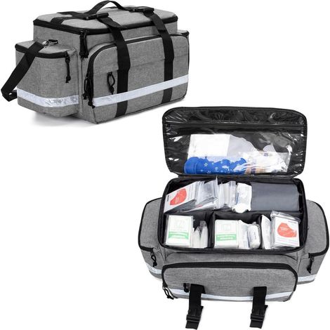 Erste-Hilfe-Tasche Grau mit Reflektoren, Groß, Wasserabweisend