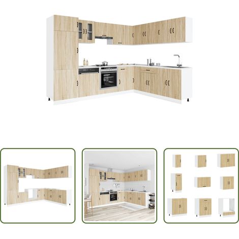 Küchenmöbel - 14-tlg. Küchenschrank-Set Kalmar Sonoma-Eiche Holzwerkstoff (1/5)