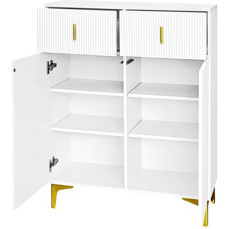 ELVMI Credenza con 2 Ante, 2 Cassetti e Ripiani Regolabili per Ingresso in Pannelli di Particelle 83 × 35 × 101 cm Bianco (1/4)