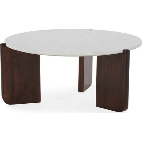 Table à café ronde marbre et bois - brun et blanc (1/5)