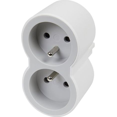 Ecleanfy - Fiche Multiprise Biplite - 2 Prises Frontales avec Terre - Positionnement Vertical - Sécurité Enfant Intégrée - Blanc et Gris Clair (1/4)