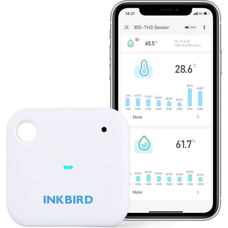 WiFi Thermomètre Intérieur Hygromètre IBS-TH3, Contrôle App Smart Moniteur Temperature Humidite, Alarme Notification, Exportation des Données Stockées, Maison Chambre Reptile Cave Serre (1/5)