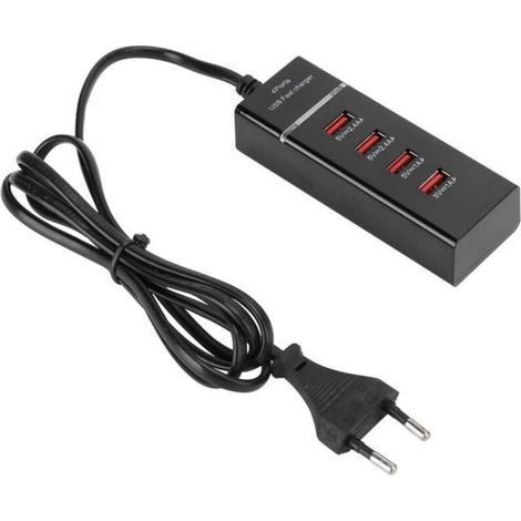 USB-Ladegerät – Tbest – Universal-Ladegerät mit 4 Anschlüssen – 3A Schnellladung – Schutzschaltung – 100–240 V (1/4)