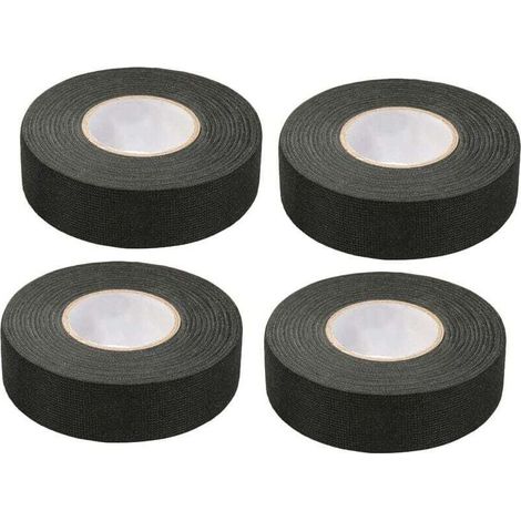 YMYNY 4 Pièces Noir Ruban Adhésif Auto (1.5 cm x 15 m) - Ruban Chiffon de Voiture, Ruban Adhesif Haute Temperature, Scotch Noir Resistant, Scotch Tissu, Bande de Harnais de Câblage de Voiture (1/4)
