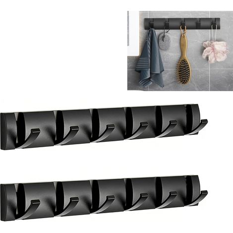 CCYKXA 2PCS Porte Manteau Mural avec 6 Crochets, Porte Manteau Salle de Bain Pliant Moderne Noir, Porte Serviettes peu Encombrants pour Suspendre Manteaux, Chapeaux, écharpes (Noir, 6 Crochets)