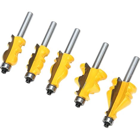 5 pièces Mèche de routeur pour main courante à tige de 8 mm Coupe-moulures pour flûtes Coupeur de fraisage de coupe de ligne supérieure de porte d'armoire Outils de menuiserie (1/5)