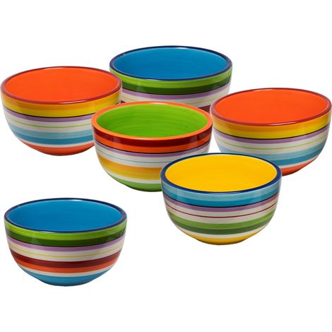 Porzellan Müslischale Ø 13cm bunt - 6er Set - Müslischüssel Obst Schale Schüssel