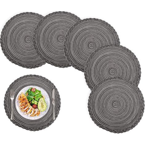 Runde, geflochtene Platzsets, 6er-Set, rutschfest, abwaschbar, auch als Untersetzer verwendbar (1/4)