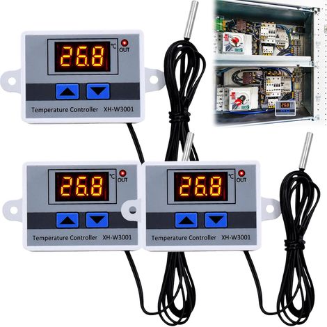 Lot de 3 régulateurs de température numériques, thermostat numérique W3002 avec capteur, sonde étanche, interrupteur de température AC110V-220V, écran LCD, chauffage et climatisation