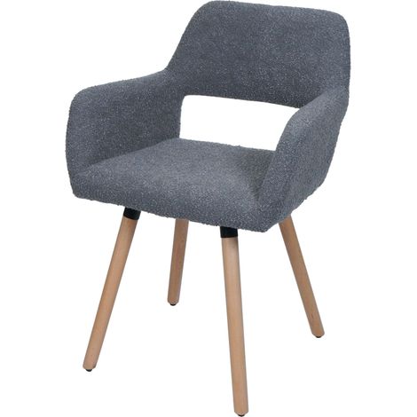 Chaise de salle à manger HWC-A50 II, chaise de cuisine chaise rembourrée, bois tissu/textile bouclé (450g/m²) MVG gris (1/2)