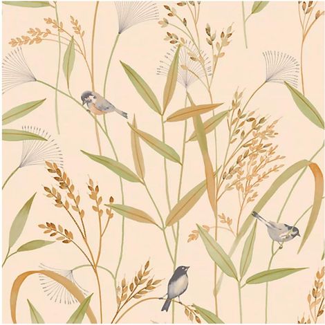 Grandeco Azuria Botanical Pink Vinyl Wallpaper Birds Scrubbable Paste The Wall