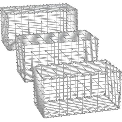 Lot de 3 Gabions pour Pierre, 100 x 50 x 50cm, cloture gabion, Cage en Métal, Panier à Pierre, Maille 5 x 10 cm, Galvanisé, Mur, Paterre, Décoration de Jardin, Argent (1/5)