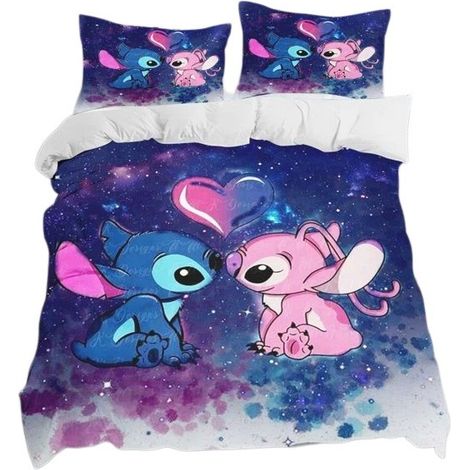 Parure de lit 3 pièces Stitch, housse de couette et 2 taies d'oreiller, 100 % polyester, motif dessin animé mignon, 203 x 229 cm (1/5)